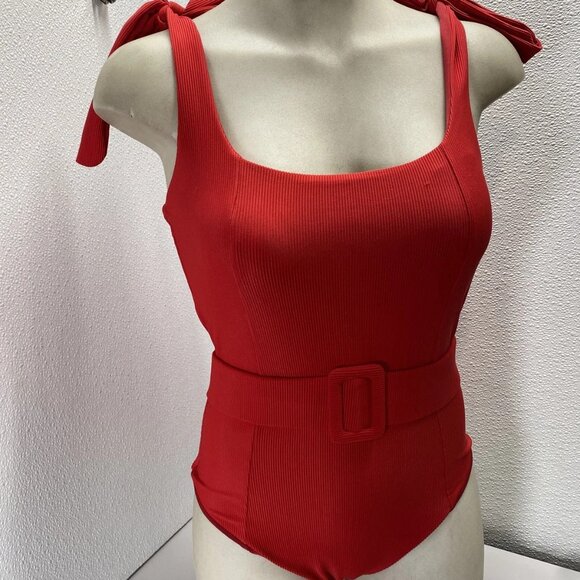 Beach Riot Women’s Sydney Belted One-Piece Swimsuit – Red – Size S - Picture 11 of 13